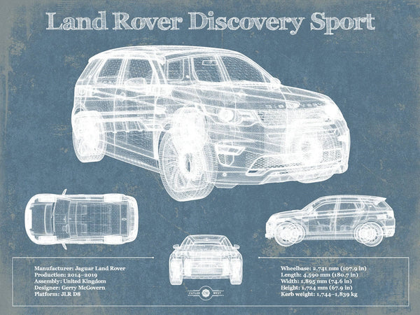 14" x 11" / Unframed Cutler West Land Rover Discovery Sport Vintage Blueprint Auto Print