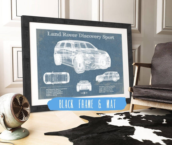 20" x 16" / Black Frame & Mat Cutler West Land Rover Discovery Sport Vintage Blueprint Auto Print