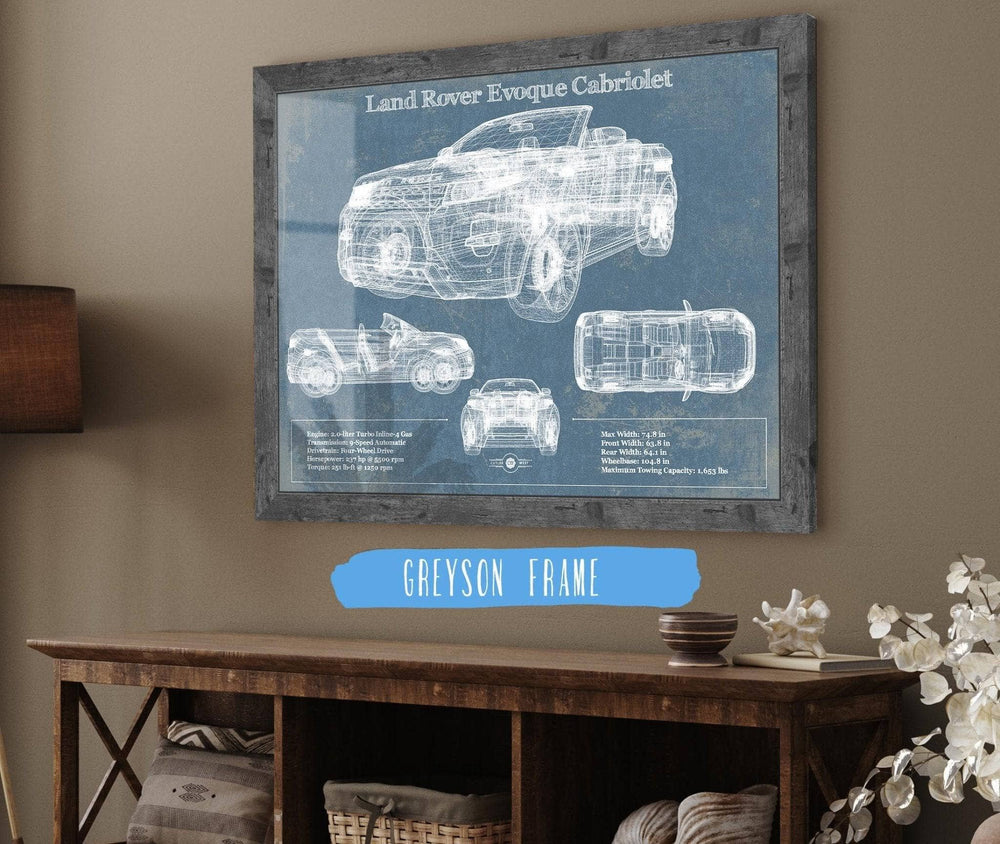 14" x 11" / Stretched Canvas Wrap Cutler West Land Rover Evoque Cabriolet Blueprint Vintage Auto Print