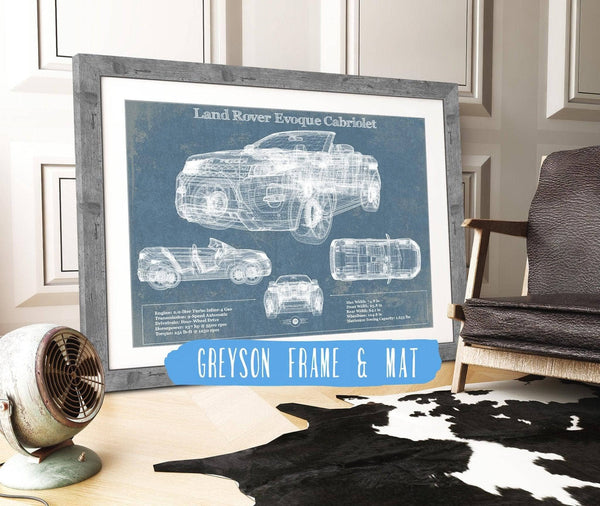 14" x 11" / Greyson Frame & Mat Cutler West Land Rover Evoque Cabriolet Blueprint Vintage Auto Print