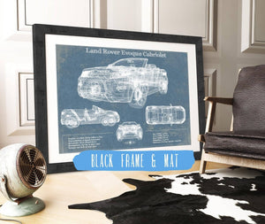 20" x 16" / Black Frame & Mat Cutler West Land Rover Evoque Cabriolet Blueprint Vintage Auto Print