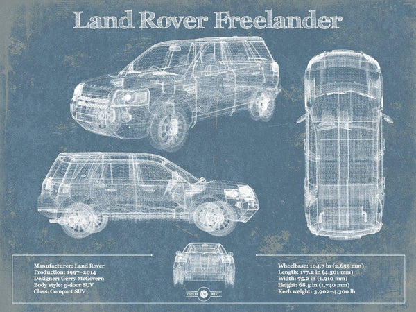 14" x 11" / Unframed Cutler West Land Rover Freelander Vintage Blueprint Auto Print