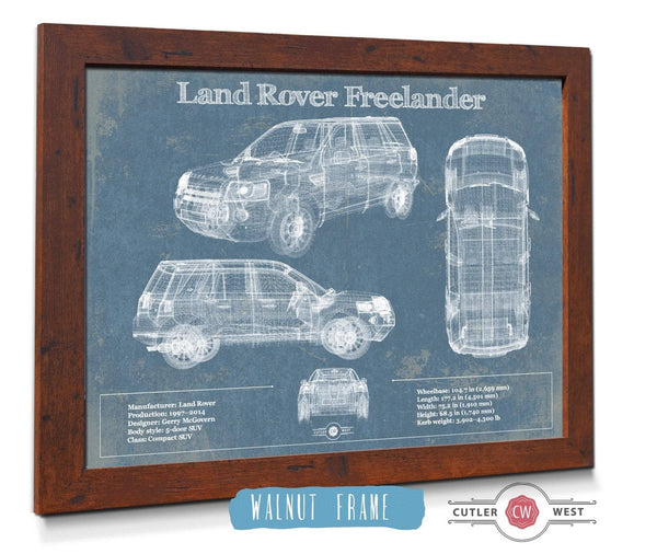 20" x 16" / Walnut Frame Cutler West Land Rover Freelander Vintage Blueprint Auto Print