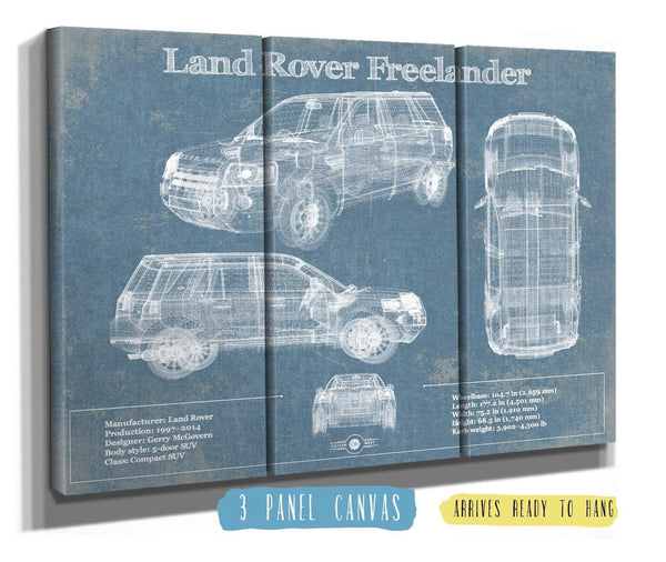 36" x 24" / 3 Panel Canvas Wrap Cutler West Land Rover Freelander Vintage Blueprint Auto Print