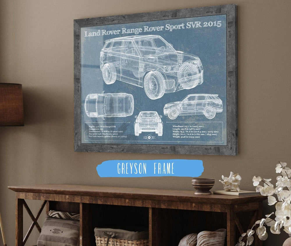 14" x 11" / Stretched Canvas Wrap Cutler West Land Rover Range Rover Sport SVR 2015 Vintage Blueprint Auto Print