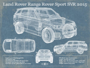 14" x 11" / Unframed Cutler West Land Rover Range Rover Sport SVR 2015 Vintage Blueprint Auto Print
