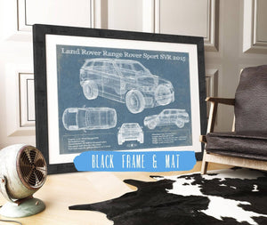 20" x 16" / Black Frame & Mat Cutler West Land Rover Range Rover Sport SVR 2015 Vintage Blueprint Auto Print