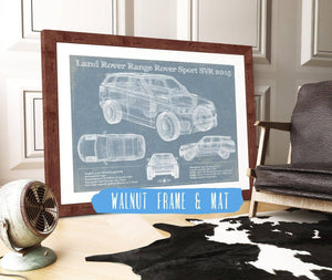20" x 16" / Walnut Frame & Mat Cutler West Land Rover Range Rover Sport SVR 2015 Vintage Blueprint Auto Print