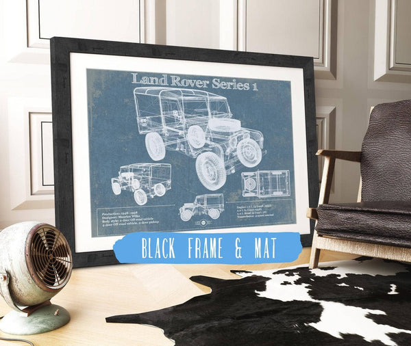 20" x 16" / Black Frame & Mat Cutler West Land Rover Series 1 Blueprint Vintage Auto Patent Print