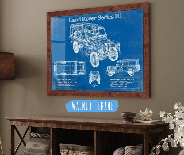 20" x 16" / Walnut Frame Cutler West Land Rover Series III 109" Blueprint Vintage Auto Patent Print