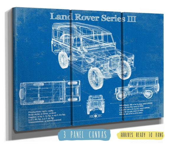 36" x 24" / 3 Panel Canvas Wrap Cutler West Land Rover Series III 109" Blueprint Vintage Auto Patent Print