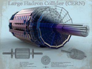 14" x 11" / Unframed Cutler West Large Hadron Collider CERN Blueprint Wall Art