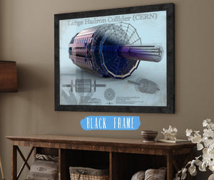 20" x 16" / Black Frame Cutler West Large Hadron Collider CERN Blueprint Wall Art