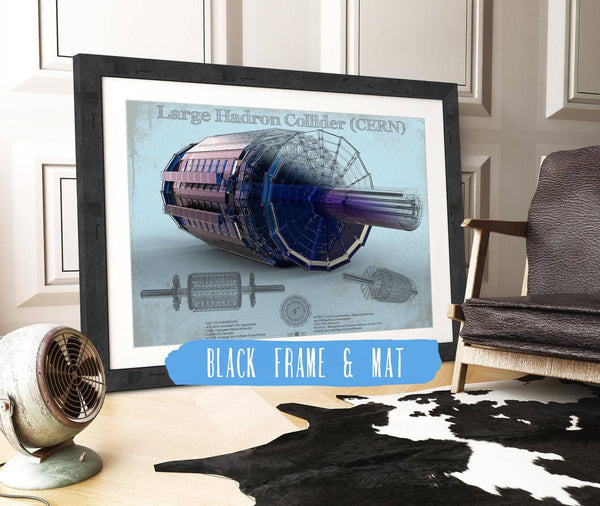 20" x 16" / Black Frame & Mat Cutler West Large Hadron Collider CERN Blueprint Wall Art