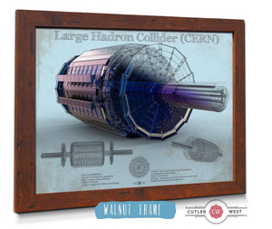 20" x 16" / Walnut Frame Cutler West Large Hadron Collider CERN Blueprint Wall Art