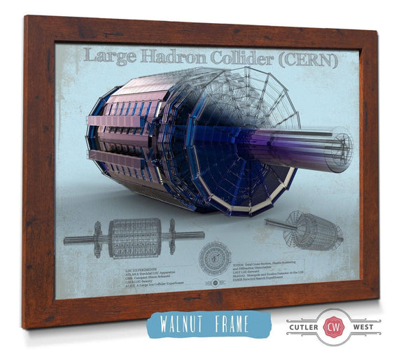 20" x 16" / Walnut Frame Cutler West Large Hadron Collider CERN Blueprint Wall Art