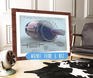 20" x 16" / Walnut Frame & Mat Cutler West Large Hadron Collider CERN Blueprint Wall Art