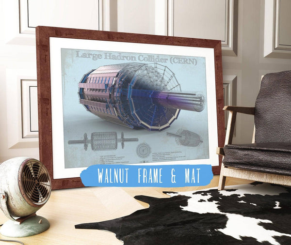 20" x 16" / Walnut Frame & Mat Cutler West Large Hadron Collider CERN Blueprint Wall Art