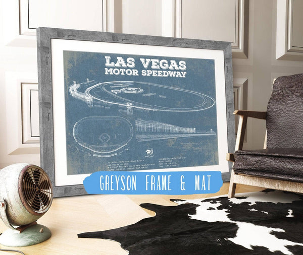 14" x 11" / Greyson Frame & Mat Cutler West Las Vegas Motor Speedway Blueprint NASCAR Race Track Print
