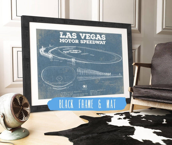 20" x 16" / Black Frame & Mat Cutler West Las Vegas Motor Speedway Blueprint NASCAR Race Track Print