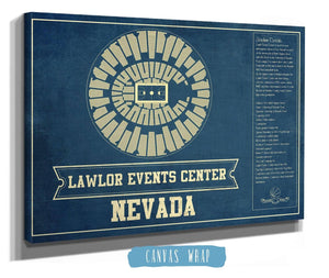 14" x 11" / Stretched Canvas Wrap Cutler West Lawlor Events Center Nevada Wolf Pack NCAA College Basketball Blueprint Art