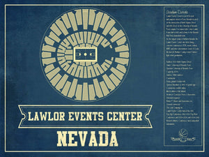 14" x 11" / Unframed Cutler West Lawlor Events Center Nevada Wolf Pack NCAA College Basketball Blueprint Art