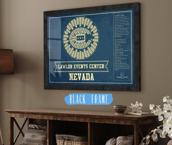 20" x 16" / Black Frame Cutler West Lawlor Events Center Nevada Wolf Pack NCAA College Basketball Blueprint Art