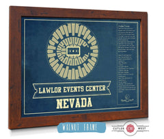 20" x 16" / Walnut Frame Cutler West Lawlor Events Center Nevada Wolf Pack NCAA College Basketball Blueprint Art