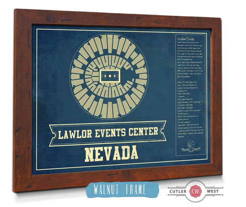20" x 16" / Walnut Frame Cutler West Lawlor Events Center Nevada Wolf Pack NCAA College Basketball Blueprint Art