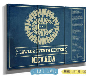 36" x 24" / 3 Panel Canvas Wrap Cutler West Lawlor Events Center Nevada Wolf Pack NCAA College Basketball Blueprint Art