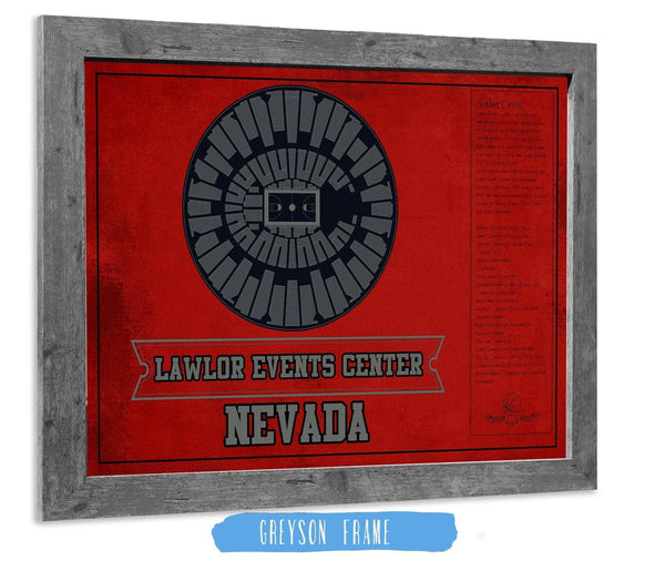 14" x 11" / Greyson Frame Cutler West Lawlor Events Center Nevada Wolf Pack Team Colors NCAA College Basketball Blueprint Art