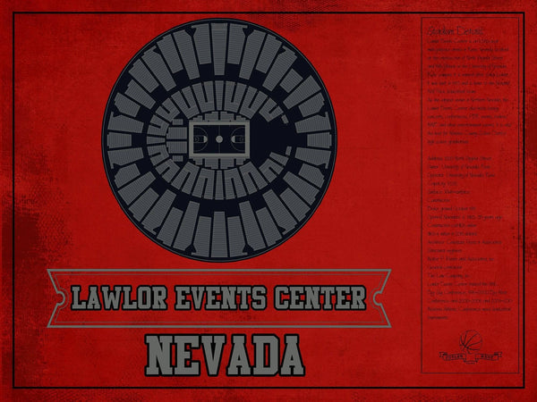 14" x 11" / Unframed Cutler West Lawlor Events Center Nevada Wolf Pack Team Colors NCAA College Basketball Blueprint Art