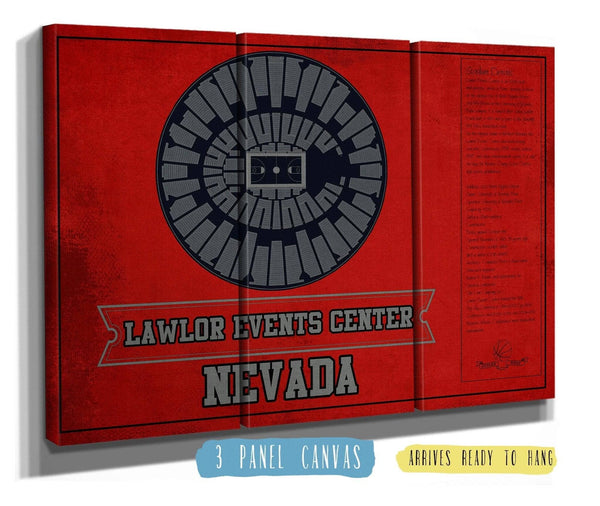 36" x 24" / 3 Panel Canvas Wrap Cutler West Lawlor Events Center Nevada Wolf Pack Team Colors NCAA College Basketball Blueprint Art
