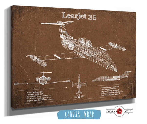 Cutler West Learjet 35 Vintage Blueprint Airplane Print