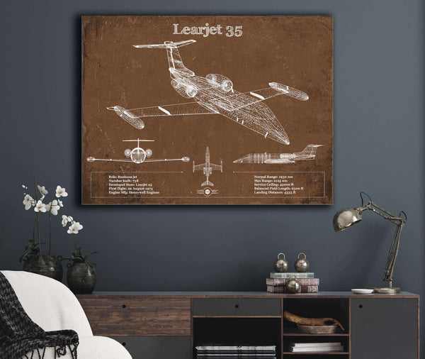 Cutler West Learjet 35 Vintage Blueprint Airplane Print