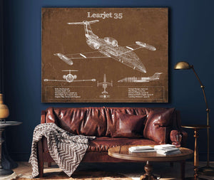 Cutler West Learjet 35 Vintage Blueprint Airplane Print