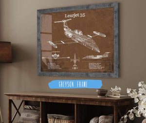 14" x 11" / Greyson Frame Cutler West Learjet 35 Vintage Blueprint Airplane Print