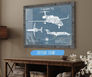 14" x 11" / Greyson Frame Cutler West Learjet 75 Vintage Blueprint Airplane Print