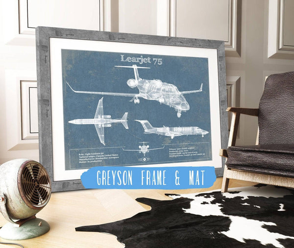 14" x 11" / Greyson Frame & Mat Cutler West Learjet 75 Vintage Blueprint Airplane Print