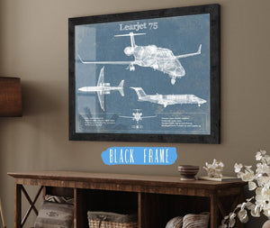 20" x 16" / Black Frame Cutler West Learjet 75 Vintage Blueprint Airplane Print