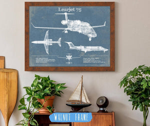 20" x 16" / Walnut Frame Cutler West Learjet 75 Vintage Blueprint Airplane Print