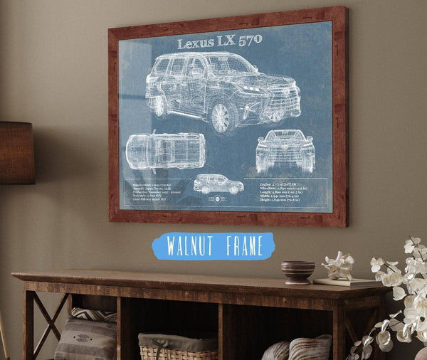 20" x 16" / Walnut Frame Cutler West Lexus LX 570 Vintage Blueprint Auto Print