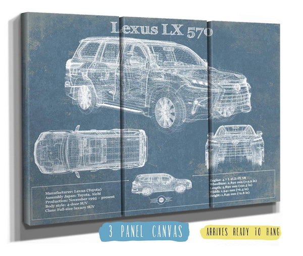 36" x 24" / 3 Panel Canvas Wrap Cutler West Lexus LX 570 Vintage Blueprint Auto Print