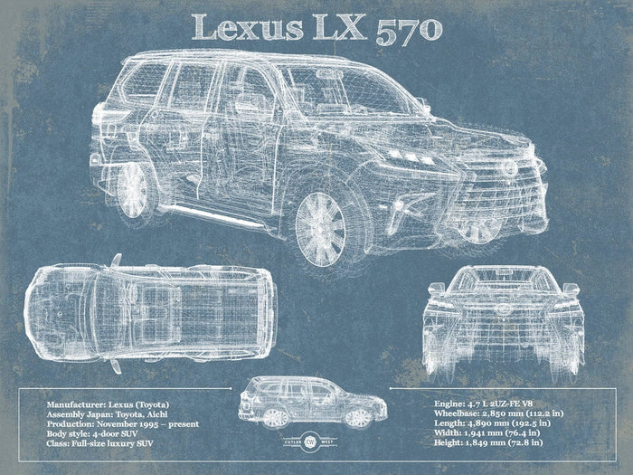 Cutler West Lexus LX 570 Vintage Blueprint Auto Print