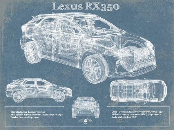 14" x 11" / Unframed Cutler West Lexus Rx350 Vintage Blueprint Auto Print