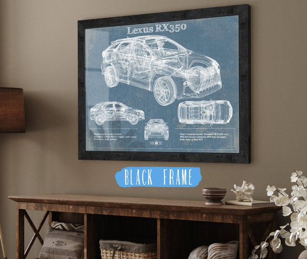 20" x 16" / Black Frame Cutler West Lexus Rx350 Vintage Blueprint Auto Print
