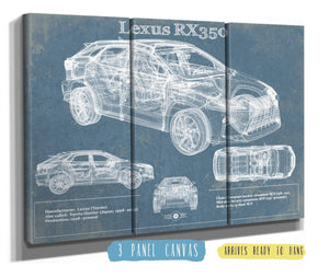 36" x 24" / 3 Panel Canvas Wrap Cutler West Lexus Rx350 Vintage Blueprint Auto Print