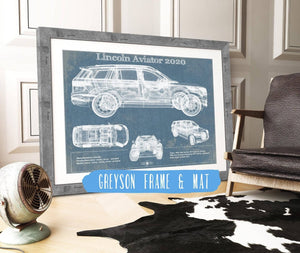 14" x 11" / Greyson Frame & Mat Cutler West Lincoln Aviator 2020 Vintage Blueprint Print