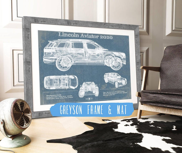 14" x 11" / Greyson Frame & Mat Cutler West Lincoln Aviator 2020 Vintage Blueprint Print