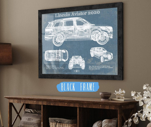 20" x 16" / Black Frame Cutler West Lincoln Aviator 2020 Vintage Blueprint Print
